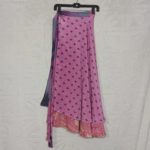 reversable darn good yarn sari silk wrap skirt ankle 4-12 boho hippy colorful - Picture 1 of 6